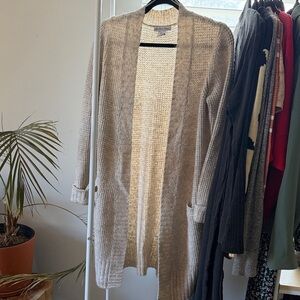 Light Taupe Open-Front Knit Cardigan Sweater